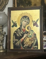 LITOGRAFIA ZŁOCONA DUŻY STARY PRZEDWOJENNY OBRAZ MB NIEUSTAJACEJ POMOCY