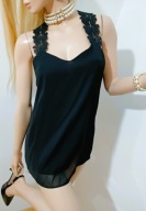 CZARNA SZYFONOWA BLUZKA LUŹNA ODKRYTE RAMIONA Z KORONKĄ GOTHIC L