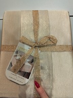 Świąteczny obrus kremowy ze złotym elegancki Glamour połyskujący błyszcząc