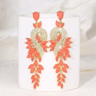 KOLCZYKI KWIATY KWIATAMI vintage KWIAT cyrkonie pomarańcz WISZĄCE DŁUGIE