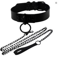Obroża BDSM czarna 46cm smycz 115cm skóra ekologiczna metalowy łańcuch
