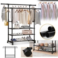 METALOWY WIESZAK NA UBRANIA NA KÓŁKACH, MOBILNY WIESZAK NA GARDEROBĘ CZARNY