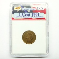 1 cent 1901 USA Indianin w plastikowym slabie Indian Head