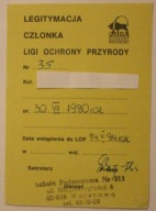 LEGITYMACJA CZŁONKA LIGII OCHRONY PRZYRODY, 1994 rok