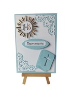 ZAPROSZENIA KOMUNIA CHŁOPIEC IHS Z KSIĄŻKĄ C6 BŁĘKIT - BIEL