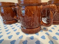 Kufle do piwa z czasów PRL lata 70 te 6 sztuk vintage kolekcja brązowe