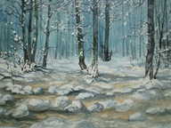 ZIMOWY POTOK akwarela