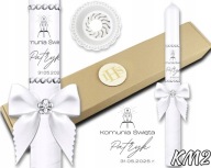 ŚWIECA KOMUNIJNA BIAŁA Z PUDEŁKIEM KOKARDA 37CM GROMNICA PAMIĄTKA