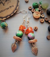 AMBER kolczyki zielony agat mszysty rudy bursztyn hematyt BlackberriesArts