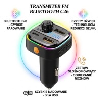 TRANSMITER BLUETOOTH SAMOCHODOWY FM USB USB-C ŁADOWARKA SZYBKIE ŁADOWANIE