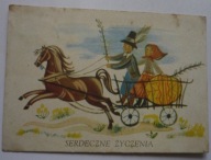 K. HENISZ - Wesołych Świąt - CHŁOP I BABA NA WOZIE , KOŃ , PISANKA