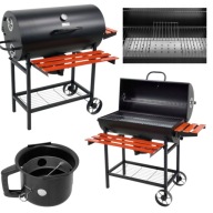 GRILL WĘGLOWY OGRODOWY BECZKA Z POKRYWĄ POPIELNIK TERMOMETR DUŻY 71X35CM