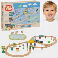 Drewniana Kolejka FARMA 75 el dla dzieci 3+ Elefun