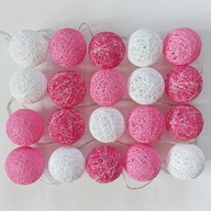 Cotton Balls Girlanda Lampki Kule 20 LED Na Baterie Różowe
