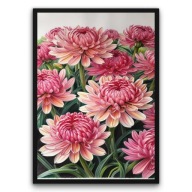 Plakat z ramą 40x50cm Japońskie Chryzantemy Ogród Rośliny Styl Retro Deco