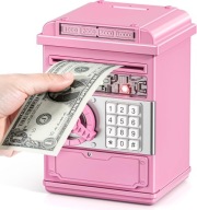 Skarbonka dla dzieci Sejf Zabawka na monety banknoty światło dźwięk Różowy