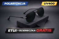 Okulary Przeciwsłoneczne Męskie Pilotki Czarne UV400 Polaryzacyjne + Etui