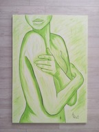 Duży obraz olejny "Zielony" 100x70 cm abstrakcja A. Reut