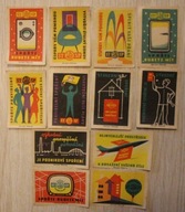 ETYKIETY ZAPAŁCZANE - CZECHOSŁOWACJA - 12 SZTUK, KAŻDA INNA