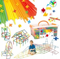 KLOCKI KONSTRUKCYJNE DLA DZIECI SŁOMKI PATYCZKI DO BUDOWANIA XXL 800 ELEM