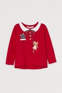 H&M Bawełniany top z nadrukiem koty kotki 134/140 czerwony