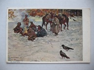 WOJCIECH KOSSAK UŁANI PRZY OGNISKU NAPOLEON przedwojenna POCZTÓWKA