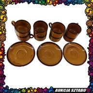 12. Fajansowy mix - 8 filiżanek, 3 talerzyki, dzbanek, mlecznik