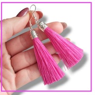 1NF Modne lekkie kolczyki FUKSJA srebrne chwosty nitki - promocja - Glamour