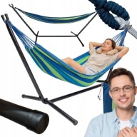 HAMAK OGRODOWY ZE STELAŻEM DWUOSOBOWY STOJAK DO HAMAKA STALOWY + POKROWIEC