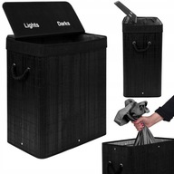 KOSZ BAMBUSOWY NA PRANIE BIELIZNĘ Z POKRYWĄ CZARNY LOFTOWY DWUKOMOROWY 100L