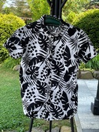 3 Koszula chłopięca hawajska czerń biel liście palm bawełna