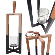 DREWNIANY ŚWIECZNIK LATARNIA LAMPION ŚWIECE LOFT BOHO RUSTYKALNY 41CM