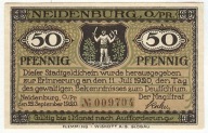 Banknot zastepczy NEIDENBURG - NIDZICA - 50 Pfennig