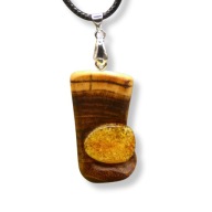 Wisiorek „Dotyk Ognia” - pirografia, akacja, bursztyn, dla niej