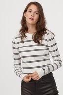 H & M sweterek prążkowany paski top prążki beżowy kremowy quiet luxury ecru