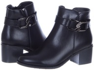 Czarne Jesienne Sztyblety Botki Damskie z Klamrą na Słupku 38