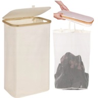 KOSZ NA PRANIE BIELIZNE ZABAWKI Z KLAPĄ WĄZKI Z UCHWYTAMI +TORBA BEŻOWA 63L