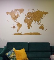 Drewniana MAPA ŚWIATA 3D 210x126 – Winchester – dekoracja ścienna + zestaw