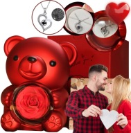 ZESTAW PREZENTOWY MIŚ NIESPODZIANKA WIECZNA RÓŻA I NASZYJNIK WALENTYNKI