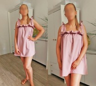 SUKIENKA RÓŻOWA PASTELOWA SATYNOWA OVERSIZE S 36