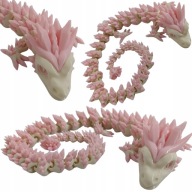 Figurka 3D Smok 40 cm różowo-beżowy przegubowy duży ruchomy smok dragon