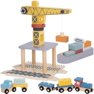 DREWNIANY DŹWIG NA MAGNES ZESTAW 4W1 KOLEJKA STATEK CIĘŻARÓWKA XL TOOKY TOY