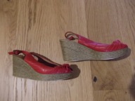 Sandały Ryłko, r. 37, czerwone, skóra, koturn, tanio!!!