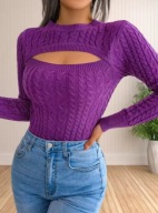 ELEGANCKI DAMSKI SWETER CIEPLY JESIENNY ZIMOWY DŁUGI RĘKAW DEKOLT