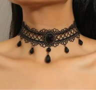 Naszyjnik goth choker rockowy koronkowy koronka czarny kamień kołnierz N111