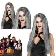 PERUKA NA HALLOWEEN SIWA WIEDZMA CZAROWNICA SZARA DLUGA STRASZNA GOTH STROJ