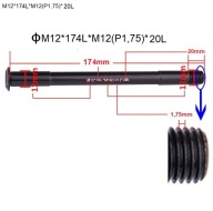 Oś sztywna Thru Axle 174mm M12x1,75, tylna oś.