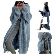 Damski Kardigan Old Money Chic do Kolan – Miękki Jesień Zima Błękitny