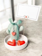 Świeca zielony kaktus w zestawie z podstawką i serduszkami NA PREZENT