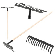 GRABIE DO LIŚCI METALOWE DO TRAWY OGRODOWE 14T ZĘBÓW Z DREWNIANYM TRZONKIEM